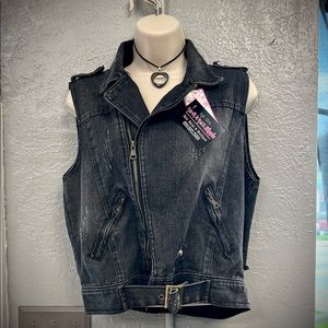 Black wash denim moto jacket